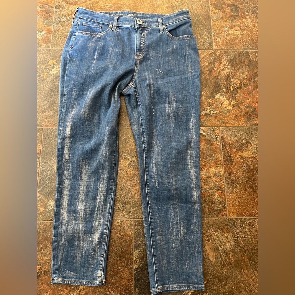 Chico’s so slimming girlfriend slim leg ankle dark wash metallic rinse. Size 12R - Picture 7 of 16